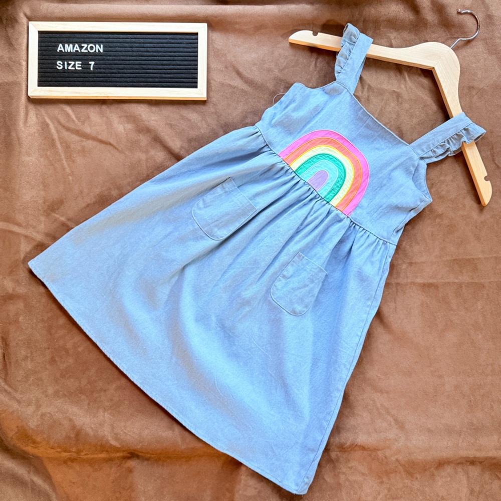 Denim Dress with Embroidered Rainbow